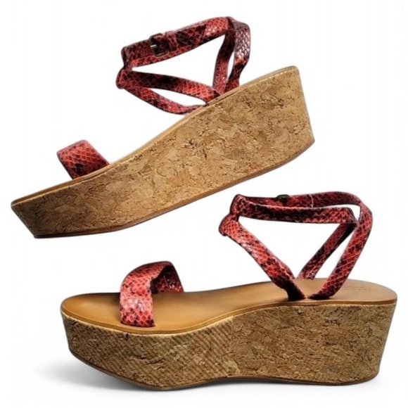 Zara Women Platform Strappy Sandals with Orange Snakeskin - Picture 2 of 6